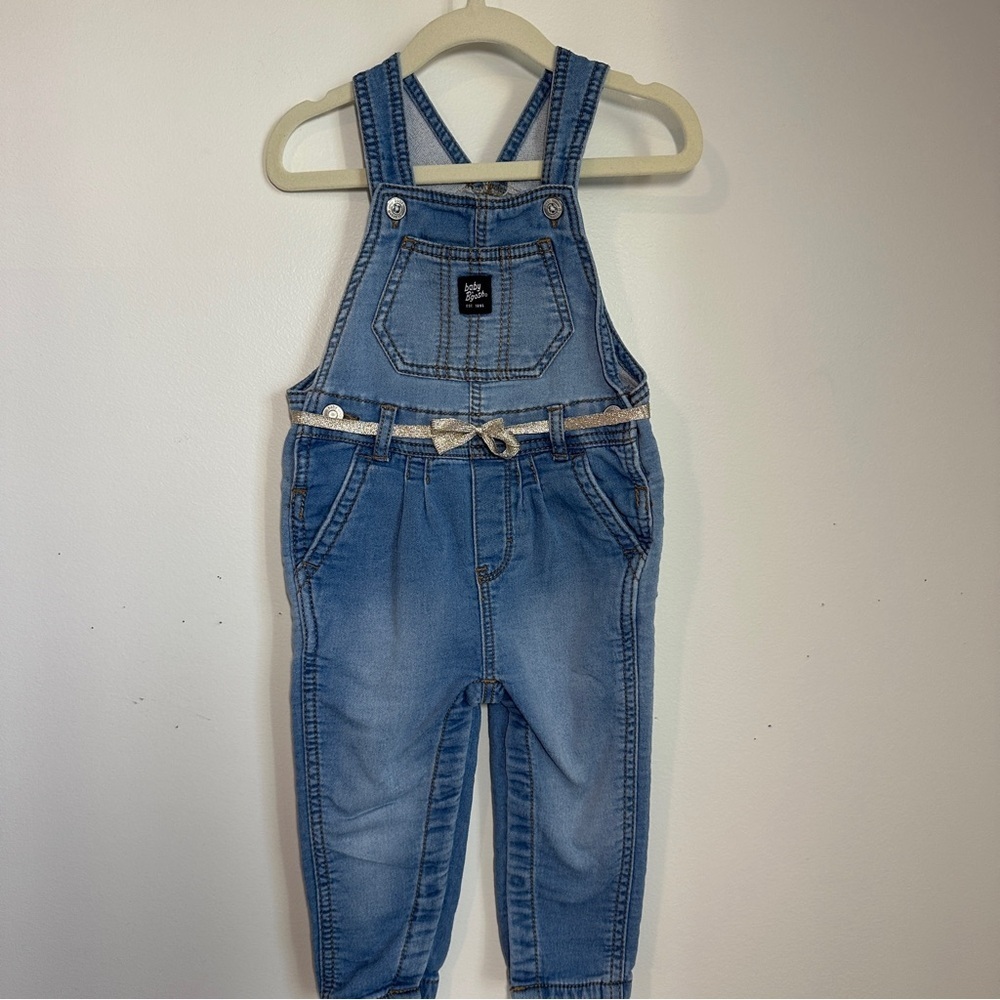 OshKosh B'gosh Light Blue Kids Overalls with Silver Bow Sz 18M